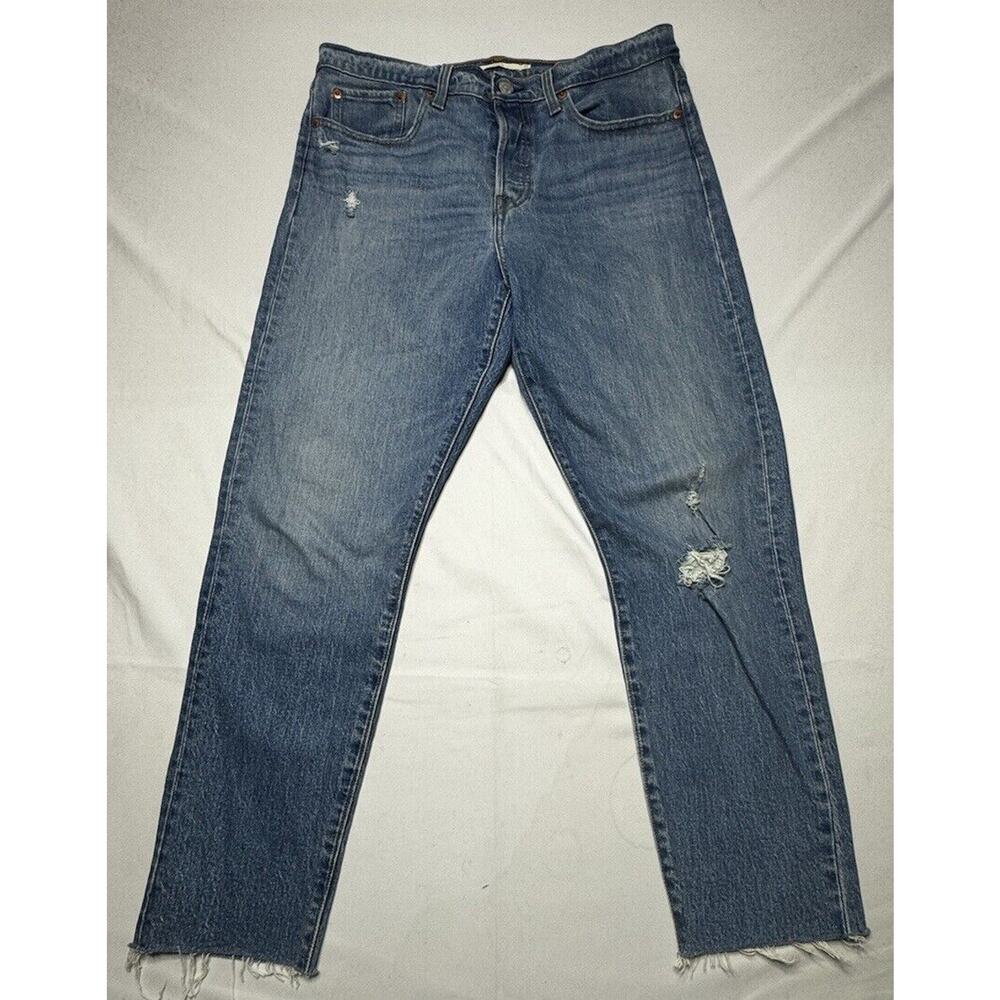 Levi's Womens Distressed Wedgie Tapered Leg Button‎ Fly Blue Jeans Size 31x27.5*